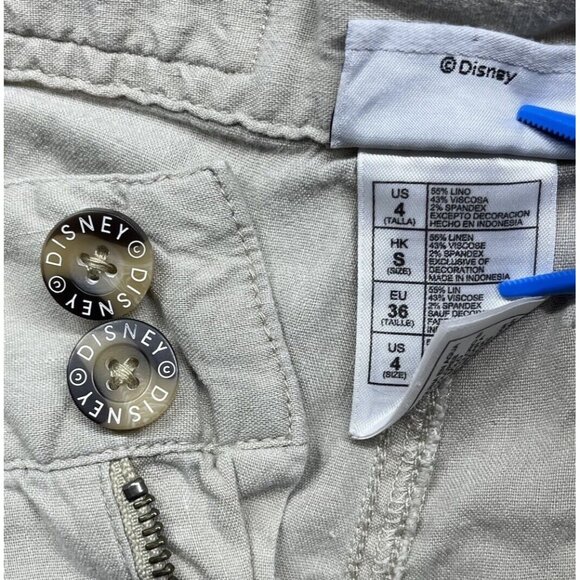 Disney Parks Mickey Mouse Linen Pants Women’s 4 Capri Tan Convertible Roll Up - Picture 13 of 16